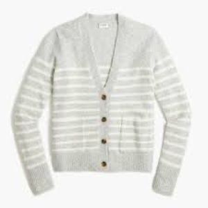 NWT J.Crew striped V neck sweater extra soft yarn platinum Ivory 2X